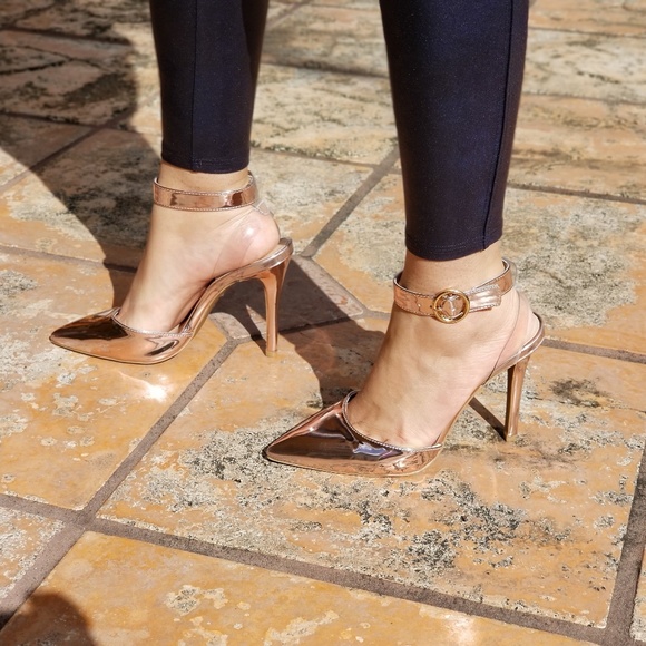 NEW PINK METALLIC ANKLE STRAP HEELS - Picture 7 of 8